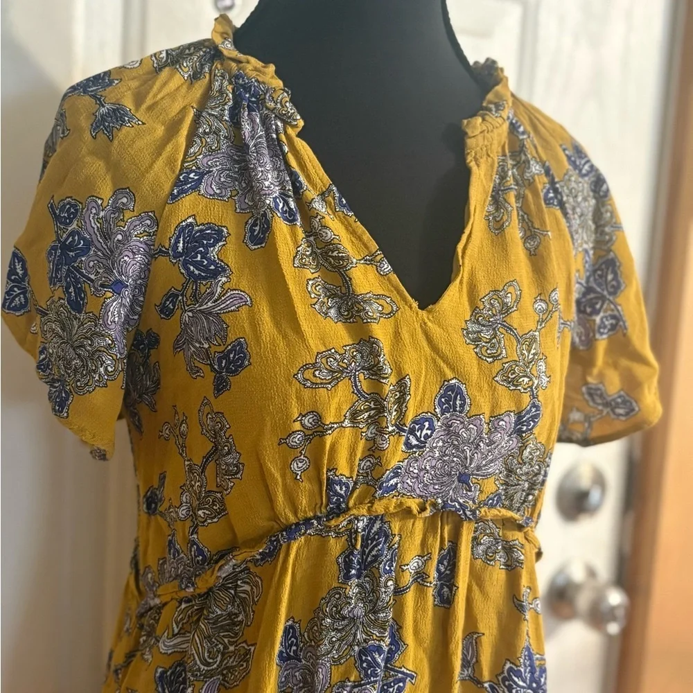 Anthropologie Mustard and Indigo Floral Mini Dress size XS * - Picture 3 of 15